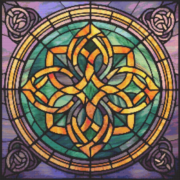 Celtic Knot Stained-Glass Window 4 Cross-Stitch Pattern Digital Download