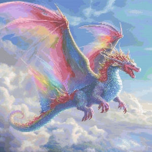 Magical Rainbow Flying Dragon 2 Cross-Stitch Pattern Digital Download