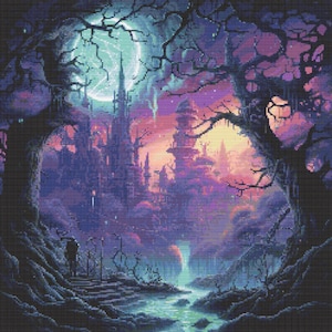 Escena de fantasía gótica 1 Patrón de punto de cruz Descarga digital