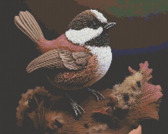 Chestnut-Backed Chickadee Cross-Stitch Pattern Digital Download