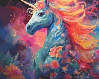 Unicornio mágico en colores brillantes 3 Patrón de punto de cruz Descarga digital
