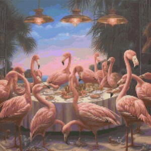 Flamingo Dinner Party 3 Cross-Stitch Pattern Digital Download