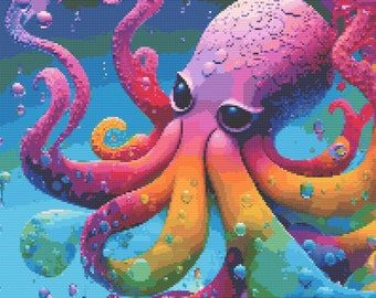 Rainbow Octopus Cross-Stitch Pattern Digital Download
