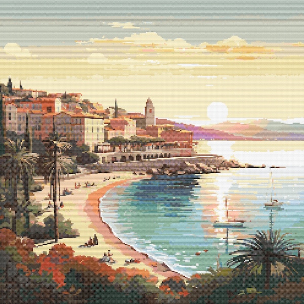 French Riviera Scene 7 Cross-Stitch Pattern Digital Download