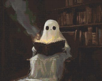 Ghost Reading Book 2 Cross-Stitch Pattern Digital Download