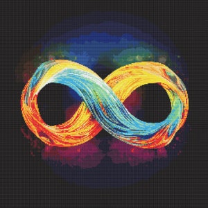 May include: A colorful infinity symbol with a swirling, textured design. The symbol is set against a dark background with a blurred, colorful nebula effect.