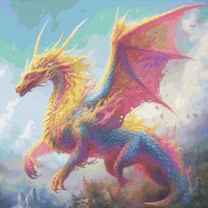 Magical Rainbow Flying Dragon 6 Cross-Stitch Pattern Digital Download