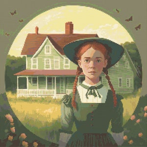 Anne of Green Gables with Border Cross-Stitch Pattern Digital Download