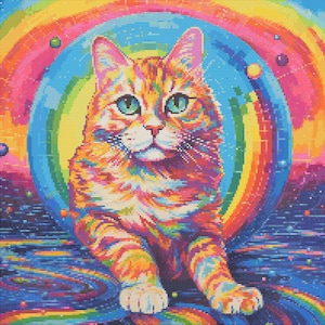 Rainbow Disco Cat 3 Cross-Stitch Pattern Digital Download
