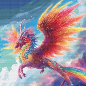 Magical Rainbow Flying Dragon 5 Cross-Stitch Pattern Digital Download