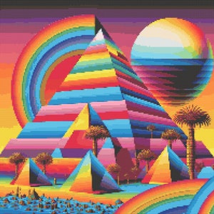 Rainbow Egyptian Pyramids Cross-Stitch Pattern Digital Download