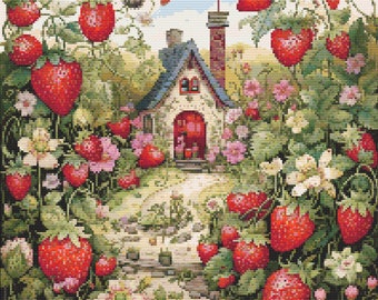 Whimsical Strawberry Garden 4 Cross-Stitch Pattern Digital Download