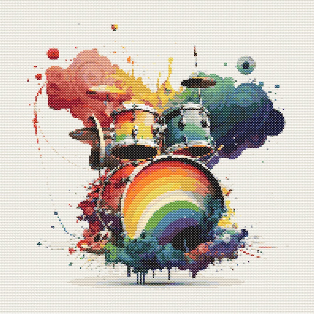 Rainbow Paint Drum Set Crossstitch Pattern Digital Download Etsy