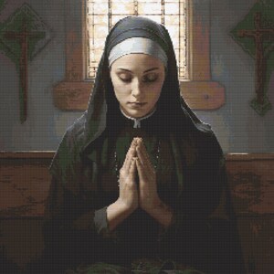Catholic Nun Praying 3 Cross-Stitch Pattern Digital Download