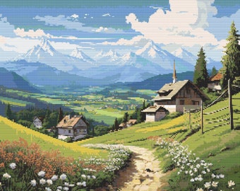 Slovenia Countryside Scene 3 Cross-Stitch Pattern Digital Download