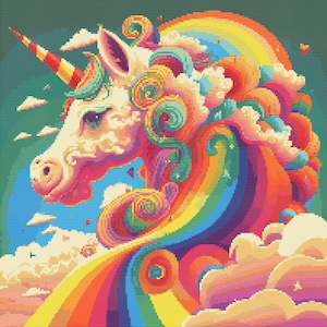 Rainbow Cloud Unicorn Cross-Stitch Pattern Digital Download