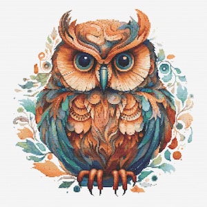 Stylized Owl Cross-Stitch Pattern Digital Download