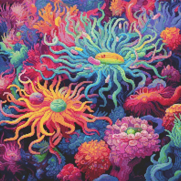 Colorful Sea Anemone 2 Cross-Stitch Pattern Digital Download