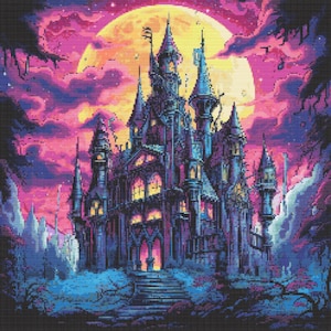 Gothic Castle in Bright Colors 4 Cross-Stitch Pattern Digital Download