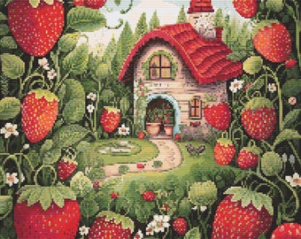Whimsical Strawberry Garden 3 Cross-Stitch Pattern Digital Download
