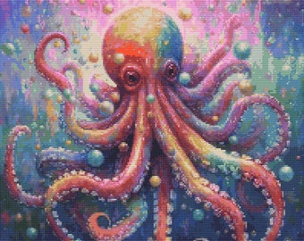 Magical Rainbow Octopus 1 Cross-Stitch Pattern Digital Download