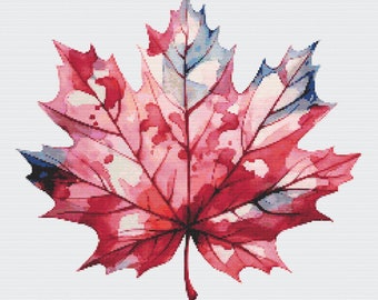 Canadian Maple Leaf Watercolor 2 Cross-Stitch Pattern Digital Download