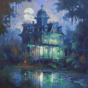 Impressionist Haunted Mansion 2 Cross-Stitch Pattern Digital Download