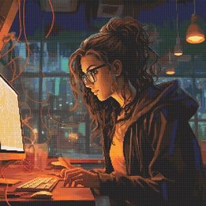 Programadora informática Chica 8 Patrón de punto de cruz Descarga digital