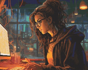 Computerprogrammeur meisje 8 digitale download kruissteekpatroon