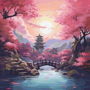 Japanese Cherry Blossoms 3 Cross-Stitch Pattern Digital Download