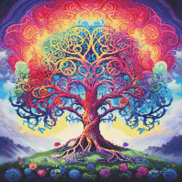 Rainbow Tree of Life 5 Cross-Stitch Pattern Digital Download