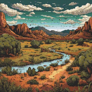 Download digitale dello schema a punto croce della scena selvaggia del New Mexico 2