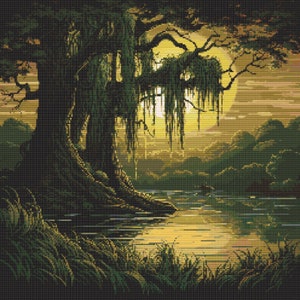Weeping Willow Tree Scene 2 Cross-Stitch Pattern Digital Download