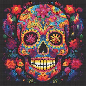 Mexican Day of the Dead Skull 1 Cross-Stitch Pattern Digital Download