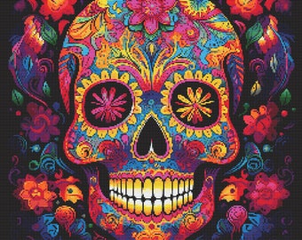 Día de Muertos Mexicano Calavera 1 Patrón de Punto de Cruz Descarga Digital