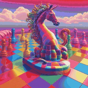 Rainbow Surrealist Chessboard 1 Cross-Stitch Pattern Digital Download
