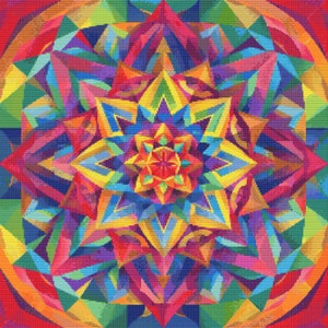 Geometrisches Mandala in Bunten Farben Kreuzstich Muster Digitaler Download