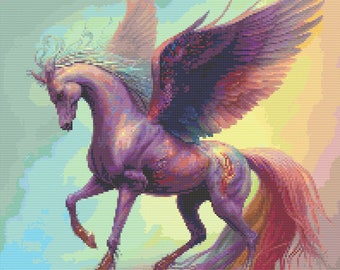Colorful Winged Pegasus Cross-Stitch Pattern Digital Download