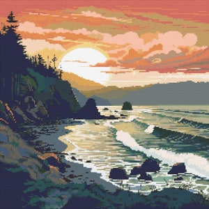 Oregon Coast Scene 1 Cross-Stitch Pattern Digital Download