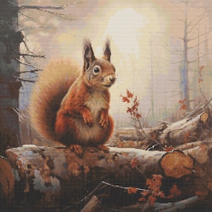 Red Squirrel Scene 3 Cross-Stitch Pattern Digital Download