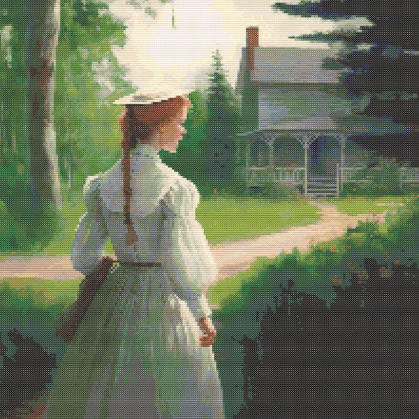 Anne of Green Gables in Puffed Sleeves Cross-Stitch Pattern Digital Download