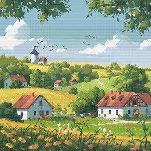 Escena de campo de Bielorrusia 10 Patrón de punto de cruz Descarga digital
