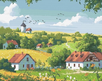 Belarus Countryside Scene 10 Cross-Stitch Pattern Digital Download