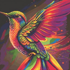 Rainbow Hummingbird 3 Cross-Stitch Pattern Digital Download
