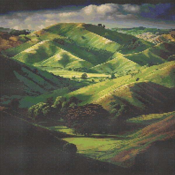 Green Hills of New Zealand Cross-Stitch Pattern Digital Download