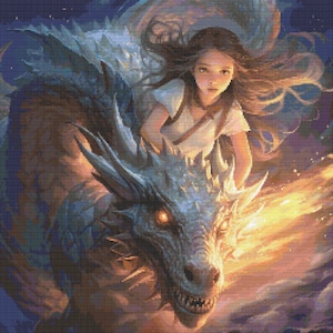 Girl Riding Dragon 3 Cross-Stitch Pattern Digital Download