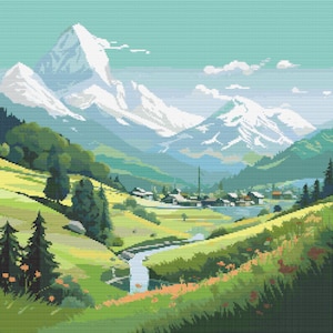 Switzerland Countryside Scene 4 Cross-Stitch Pattern Digital Download