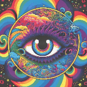 Rainbow Evil Eye Cross-Stitch Pattern Digital Download