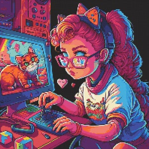 Gamer Girl 2 Cross-Stitch Pattern Digital Download