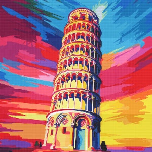 Rainbow Leaning Tower of Pisa 2 Cross-Stitch Pattern Digital Download